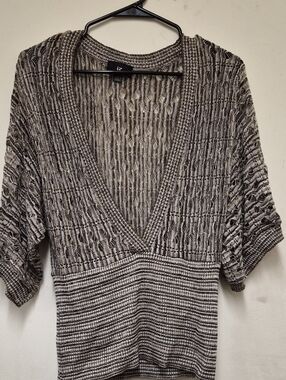 Byer California Neutral Heather Knit V-Neck Top Size L